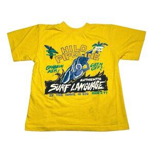 Vintage 90s Hilo Pipeline Surf T-Shirt Yellow Puff Print Graphic Kids NO Size